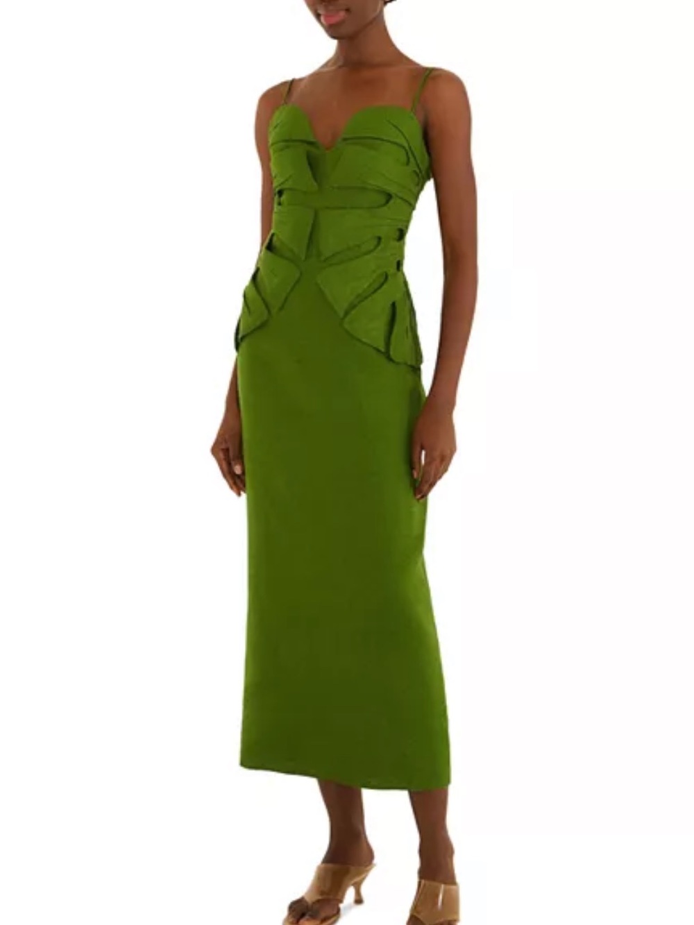 New FARM Rio Linen Monstera Leaf Midi Dress